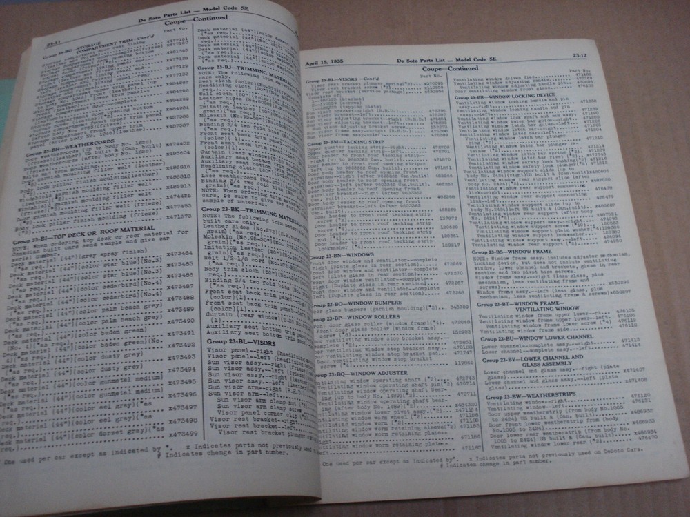 1934 De Soto Model Code SE Parts List Book Cdn