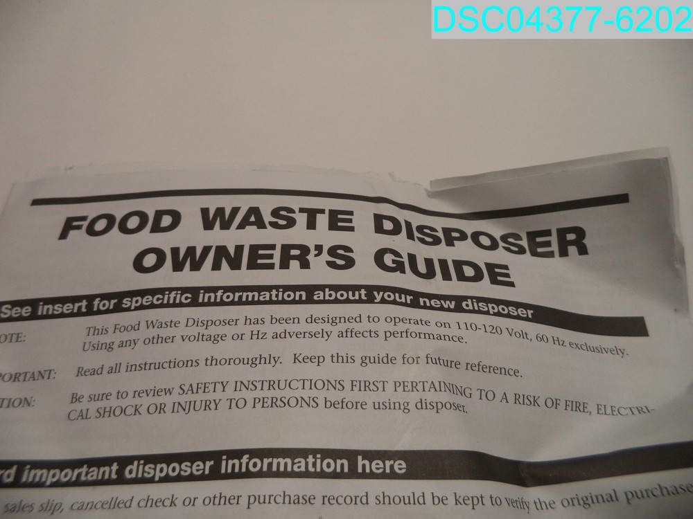 2C4-079956 291PC Whirlaway 1/3 HP Garbage Disposal with Power Cord 029122102911