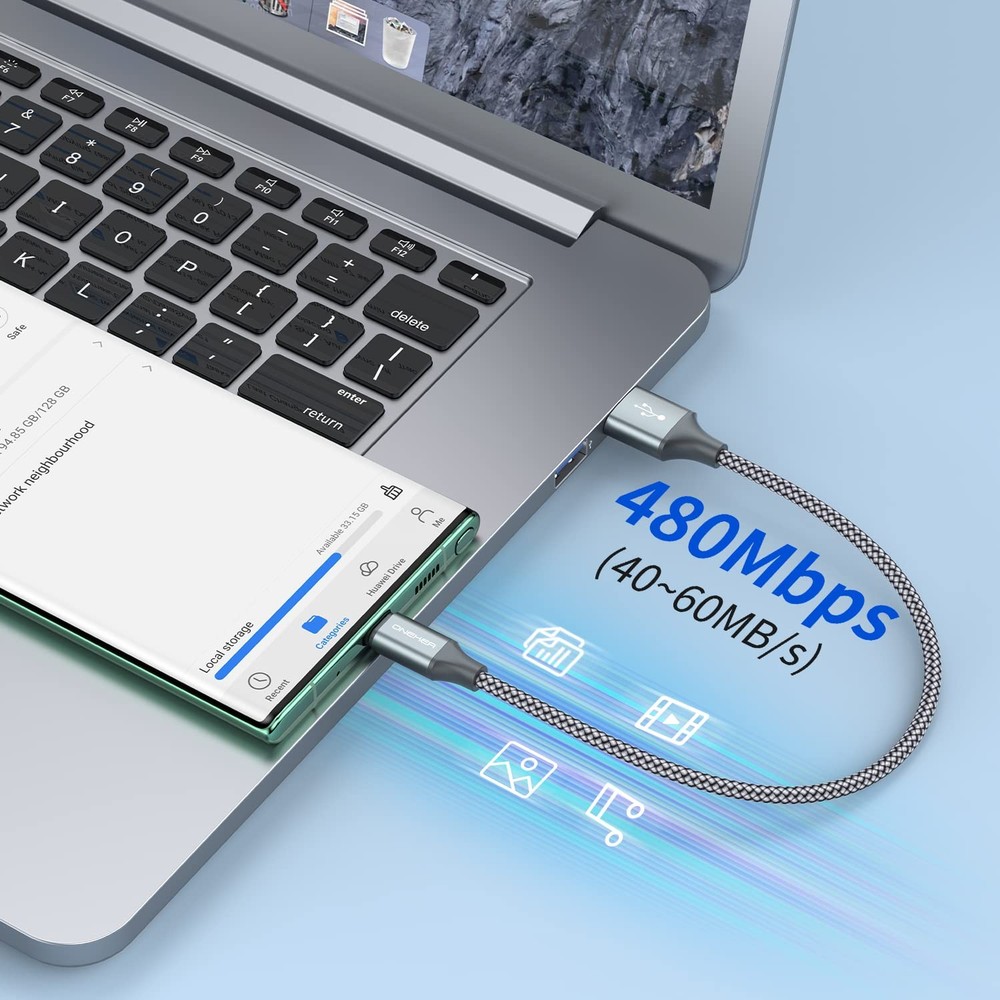 [2-Pack, 1ft] Short USB Type C Cable,Portable USB-C Charger 1 feet, Grey