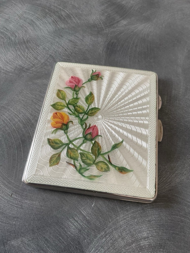 SUPERB SOLID SILVER ENGLISH HALLMARKED ENAMEL CIGARETTE CASE JOSEPH GLOSTER 1950