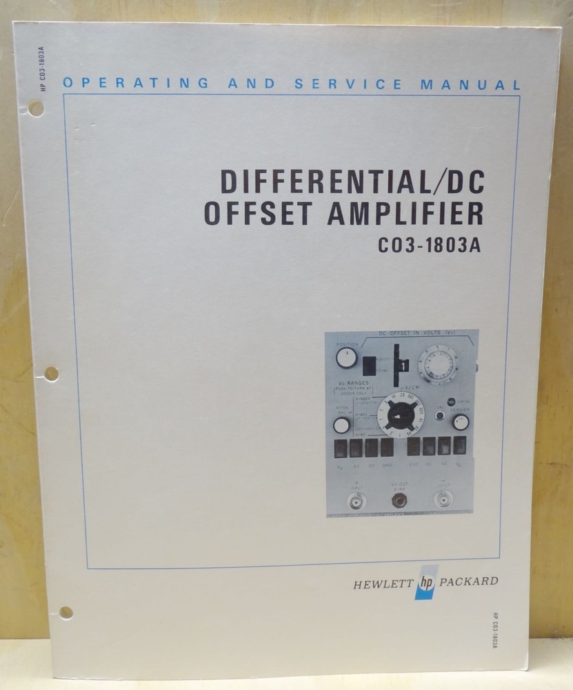HP 1803A DEFFERENTIAL DC OFFSET AMPLIFIER OPERATING & SERVICE MANUAL