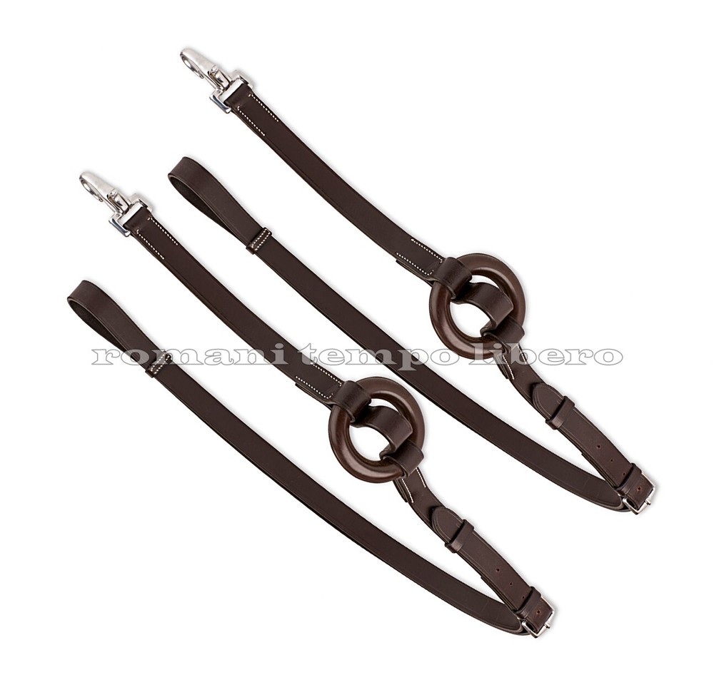 Leather Training Fixed Reins with Rubber Shock Absorbing Ring