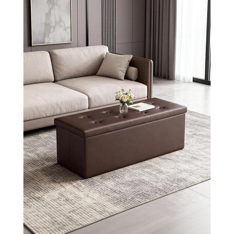 Folding Storage Ottoman Multifunctional Footrest Coffee Table W/ Hidden Storage