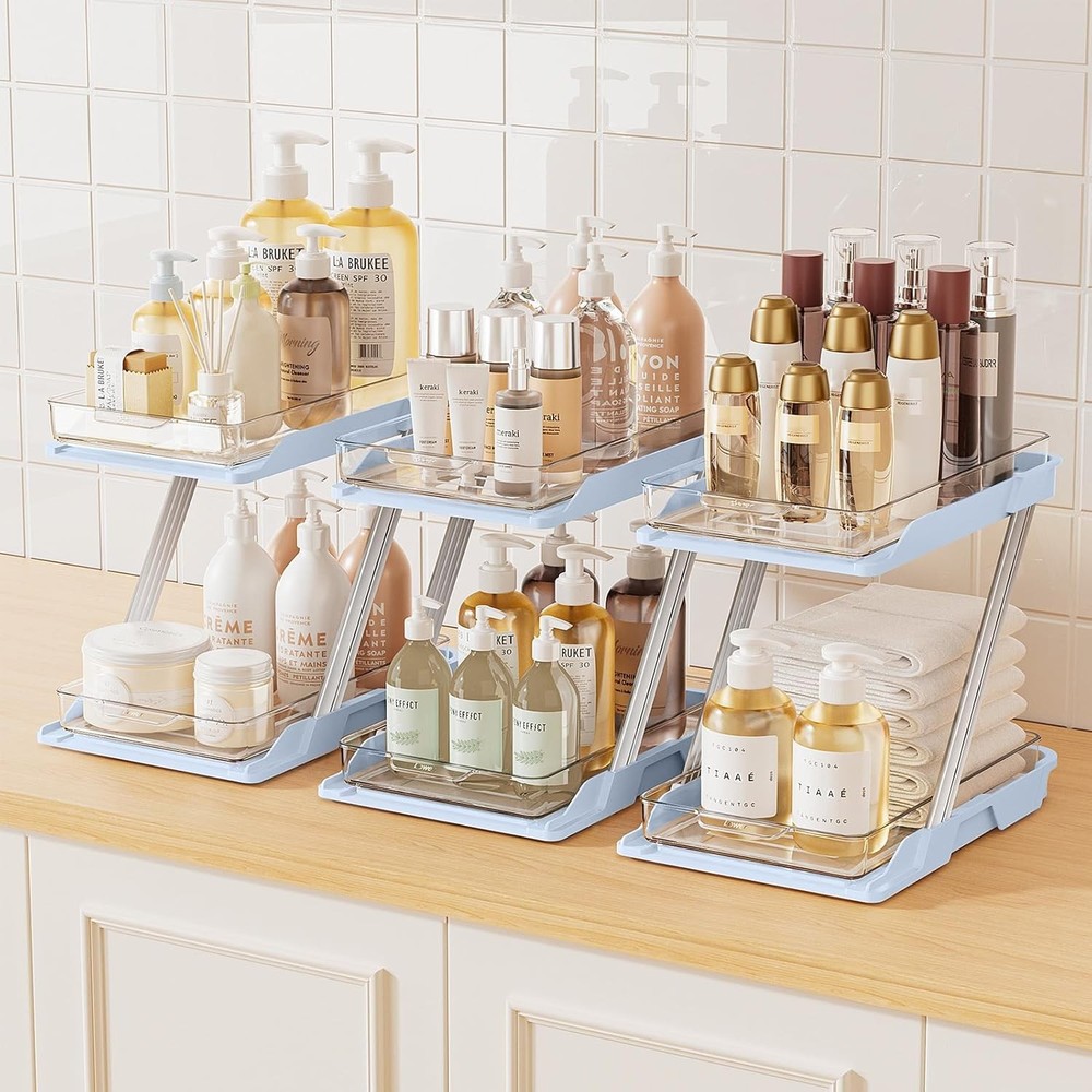 3 Pack Bathroom Organizers & Storage Multi-Purpose,2-Tier Clear Pull Out