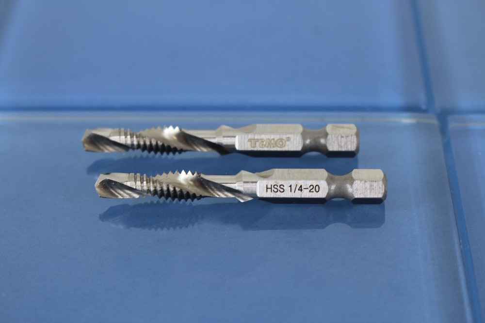 TEMO 2 pc 1/4-20 Combination Drill and Tap Multi Use Deburr Countersink Hex Bit