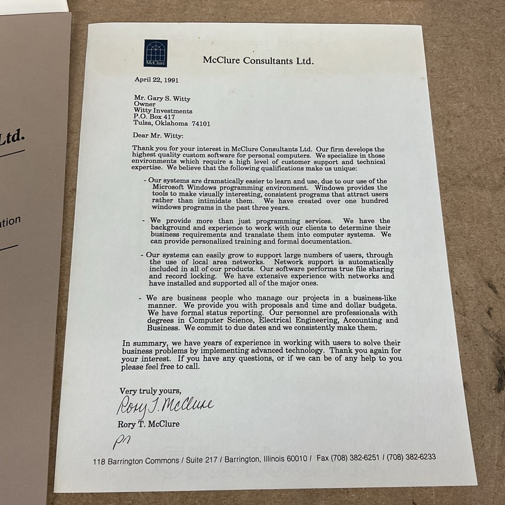 McClure Consultants Ltd. Advanced PC Programming Vintage Software Information