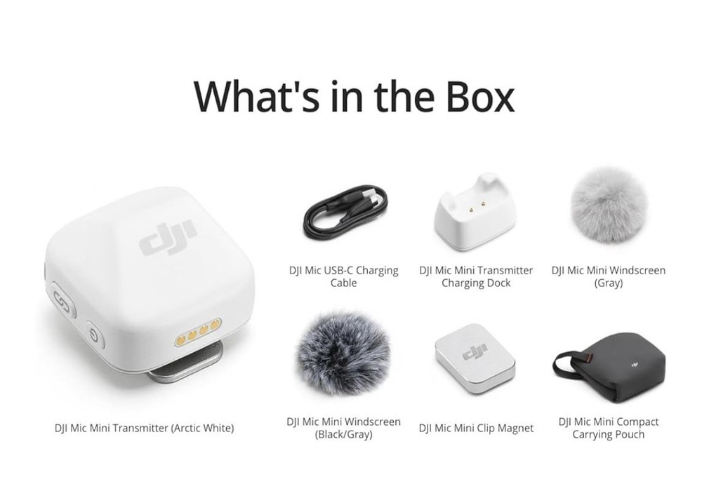 DJI Mic Mini Transmitter (Arctic White), Ultralight, Wireless Lavalier Microphon