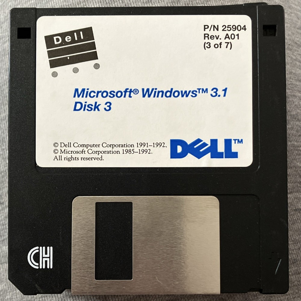 Vintage 1992 Dell Microsoft Windows 3.1 3.5" Floppy Disk Operating System Set