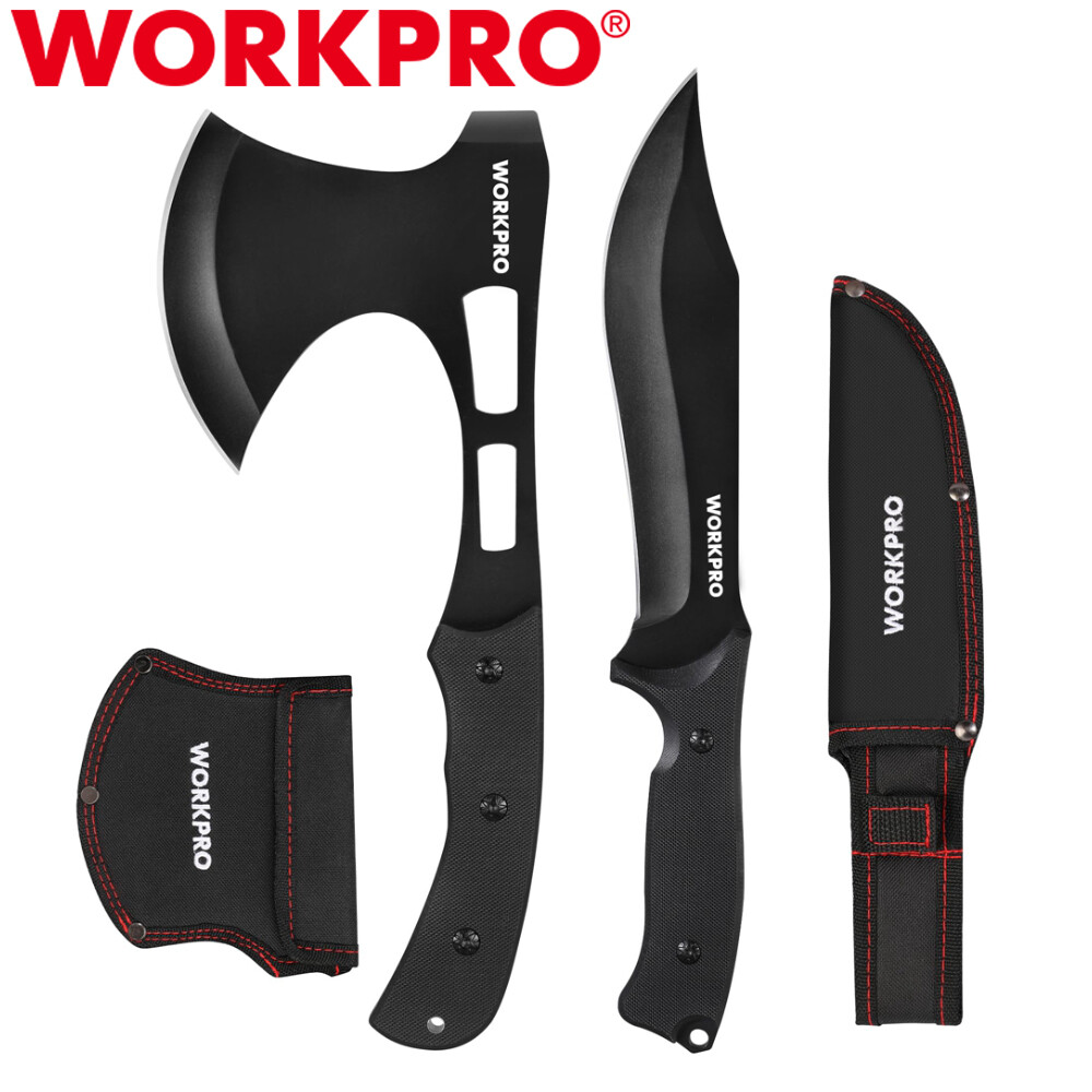 WORKPRO Hunting Knife Hatchet Axe Combo Set Tactical Knife Full Tang Fixed Blade