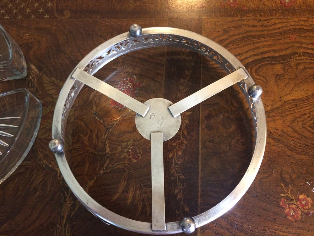 Sheffield Reproduction Silver Plated Serving Dish with Glass Insert and Handle