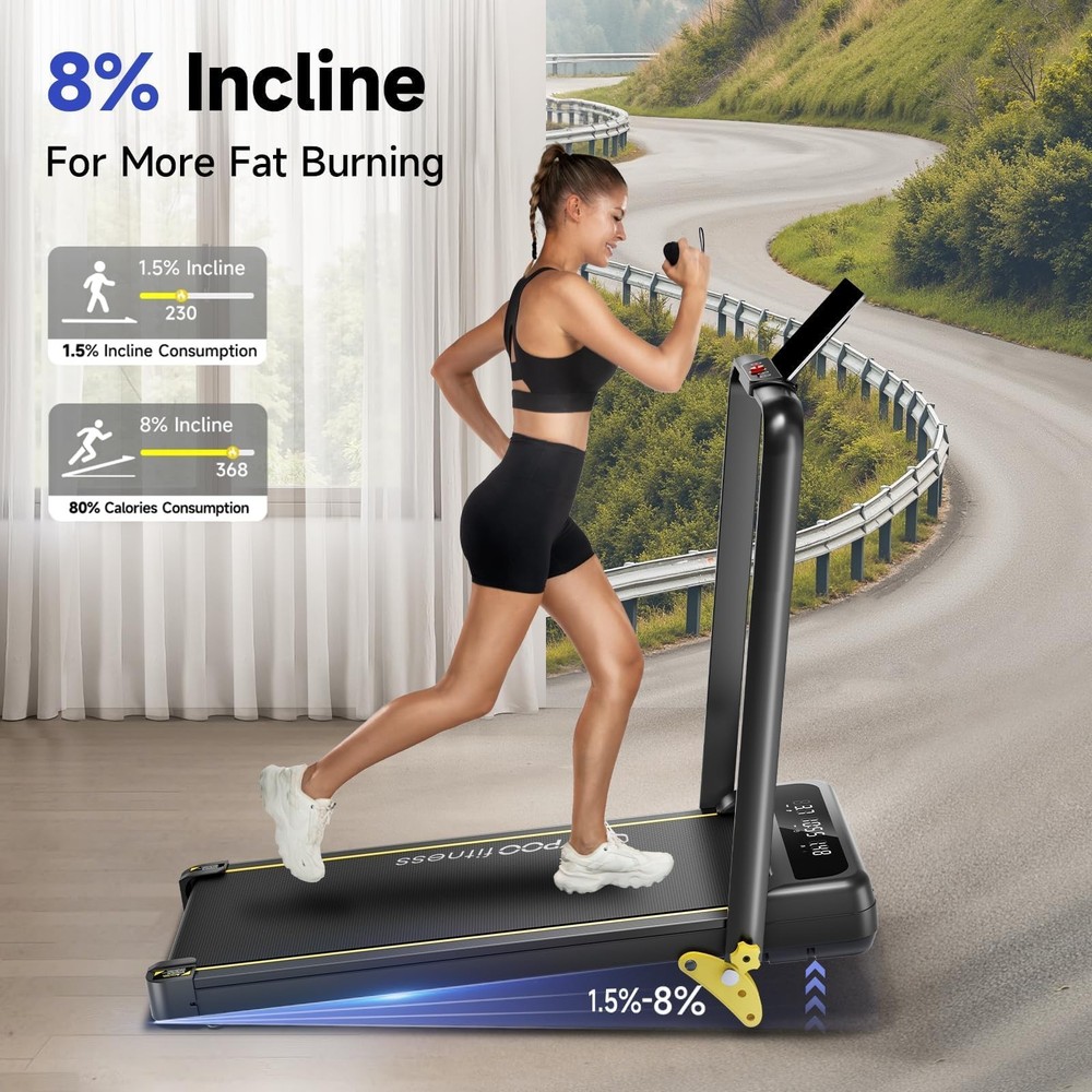 YPOO Foldable Treadmill with Incline, Walking Pad Handle Bar 3 Black