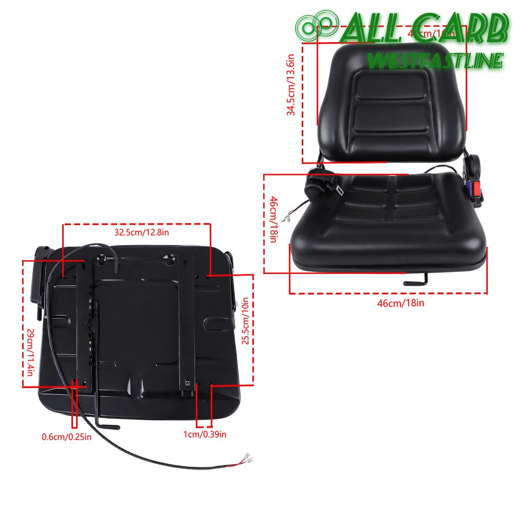 Black Universal Forklift Seat Fold Down Tractor Seat Micro Switch and Slide