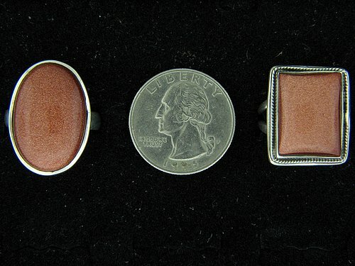 Sterling Silver Goldstone Oval or Rectangular Ladies Ring