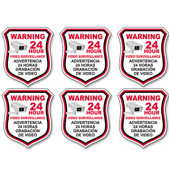 SECURITY CAMERA Video English Spanish Warning Decal Sticker 5" tall Multi-pack