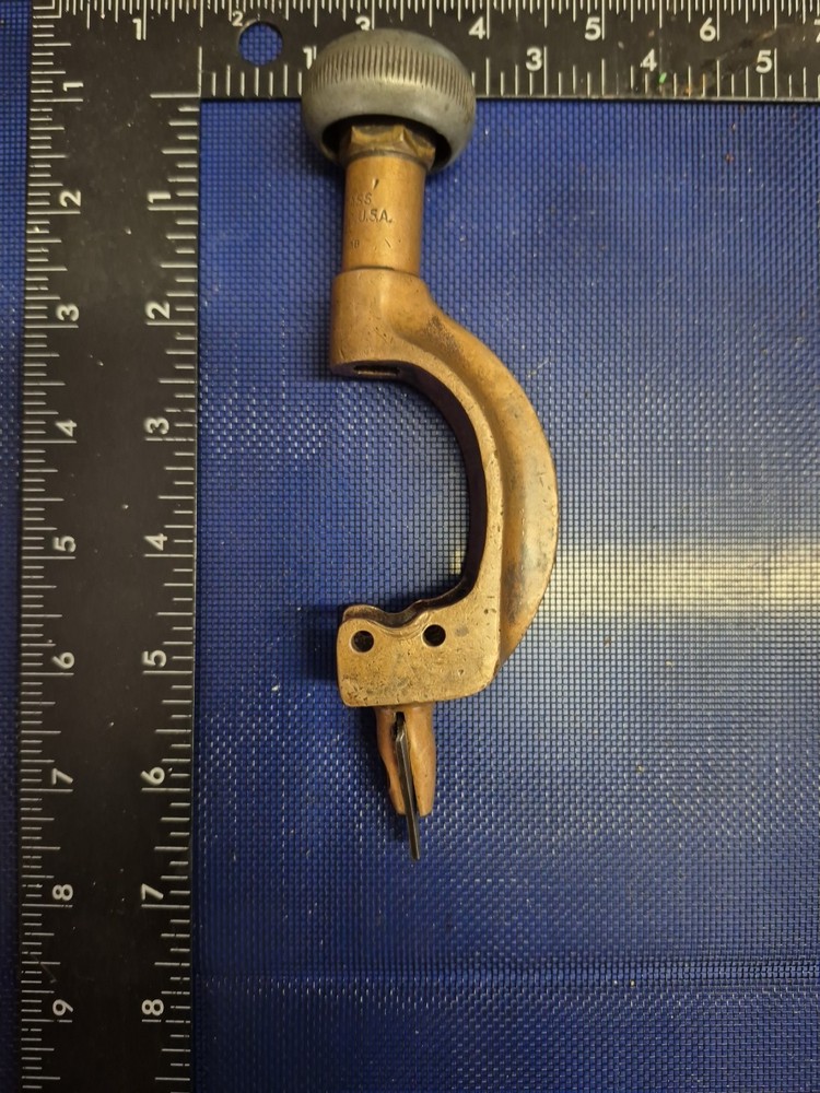 Antique 1936 Imperial Brass Mfg. Solid Brass Tube Cutter Missing Blade & Rollers