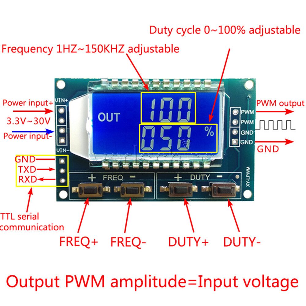 Adjustable PWM Pulse Frequency Duty Cycle Square Wave-Signal Generator Board