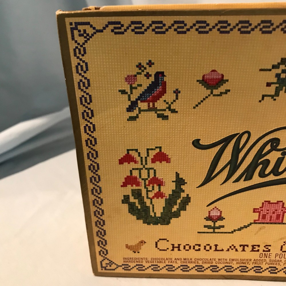 Whitman's Chocolates & Confections Cross Stitch Sampler Empty Hinged Box $11.99