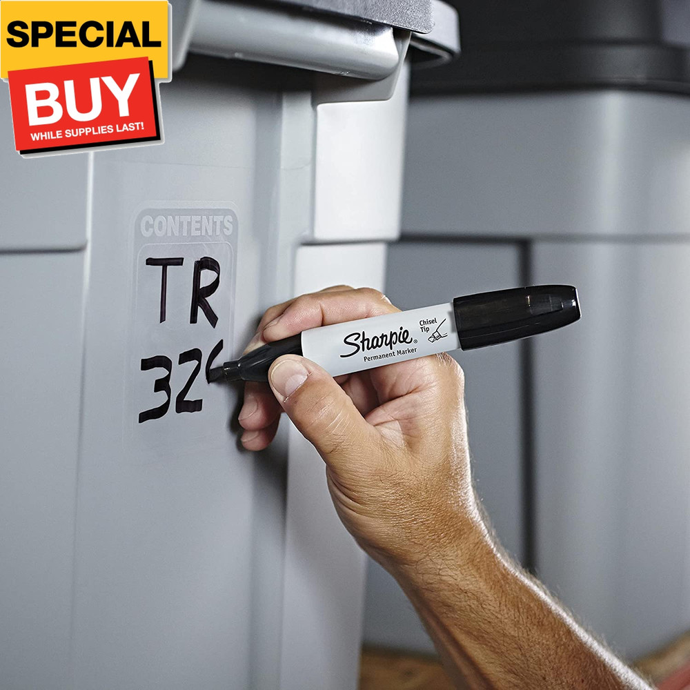 Permanent Markers, Chisel Tip, Black, 4 Count