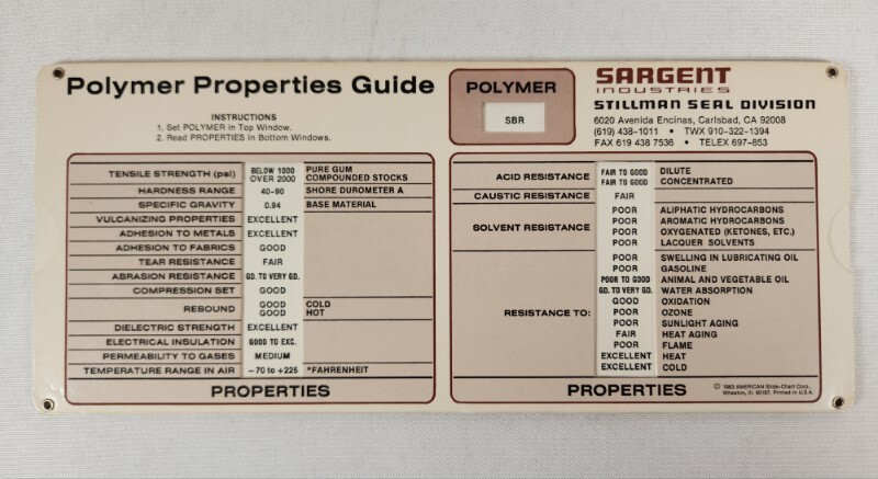 Sargent Industries 1983 Slide Rule Calculator Polymer Properties Guide Chart