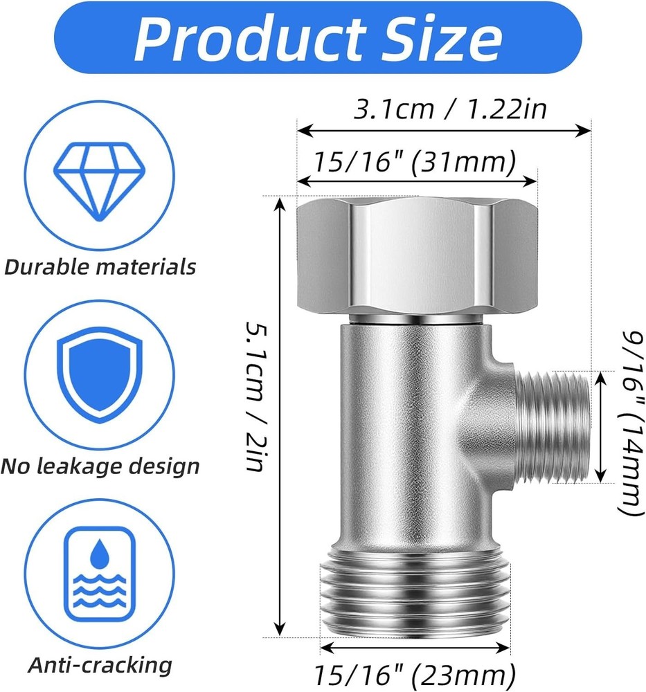 Compact 3-Way Bidet T Adapter - Copper Construction & Reliable Performance