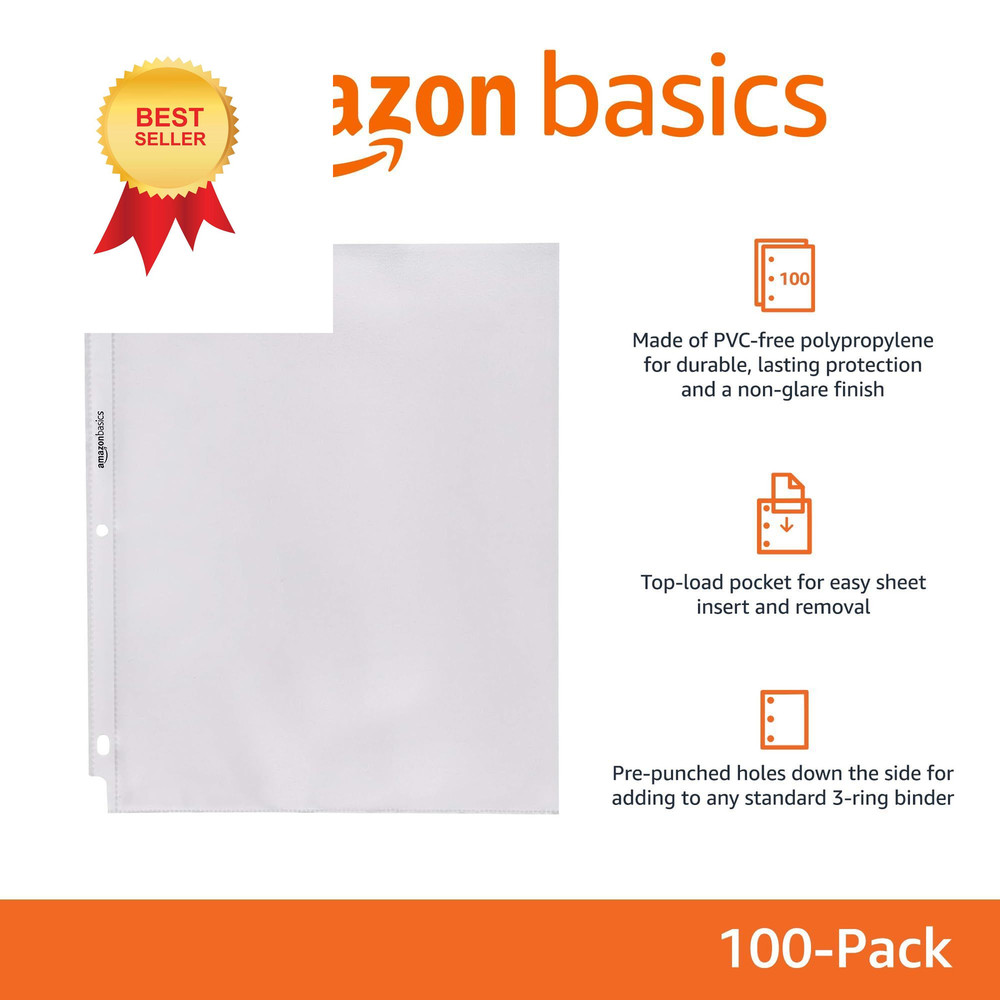 Amazon Basics Sheet Protector, Non-Glare, 100-Pack, 8.5 x 100 - Pack, Clear
