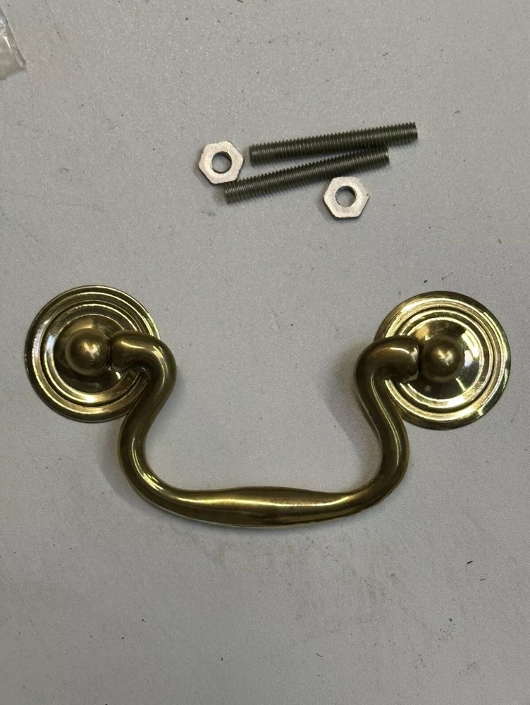 (2) Antique Solid Brass Drawer Bail Pulls Early American Style