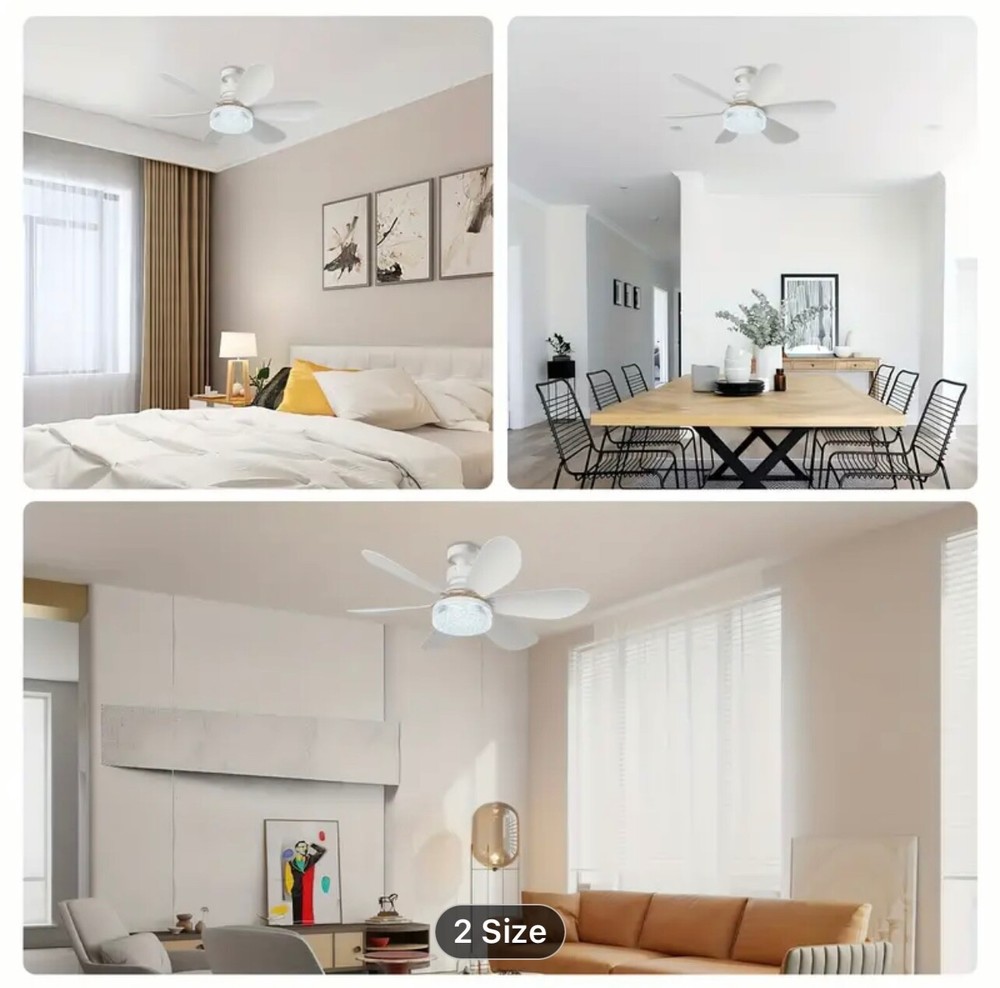 20” Quiet Indoor Small Ceiling Fan with LED Light and Remote Control E27 Ceiling