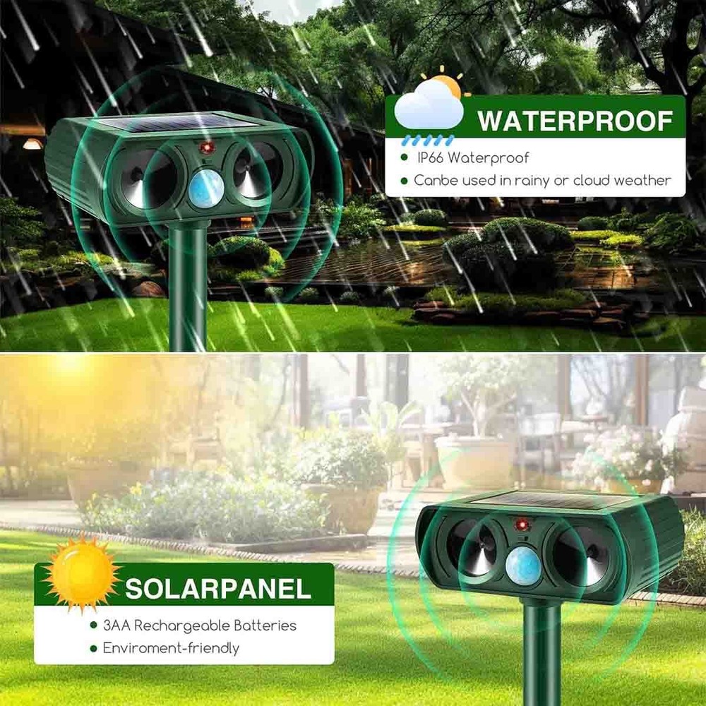 Solar Ultrasonic Bird Repellers Pest Control Scarer Deterrent Fox Motion Sensor