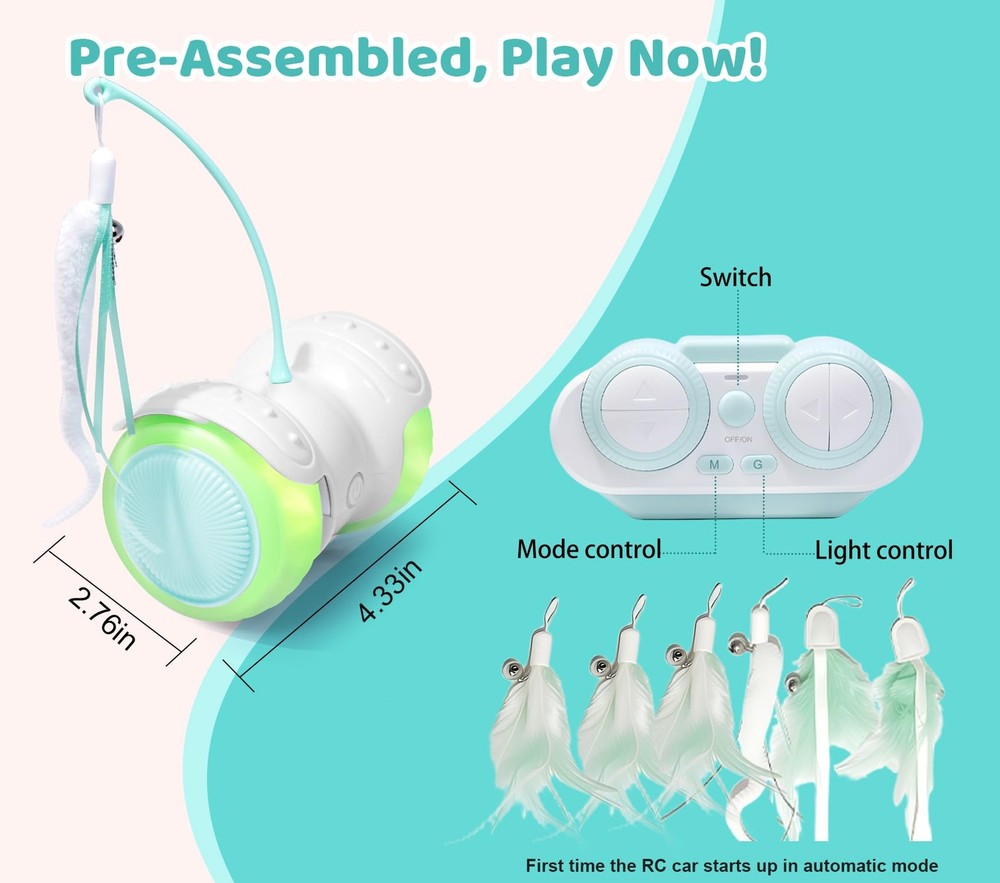 Remote Control Cat Toy with Auto Mode - Interactive Cat Toy Feather for Indoo...
