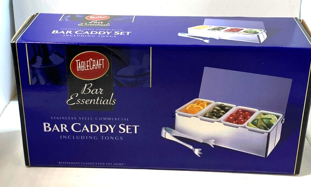 TableCraft 4 Compartment Bar Caddy Set with Tongs