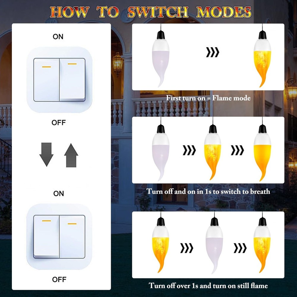 E12 LED Flickering Candelabra Flame Effect Light Bulbs - Upgrade Flicker