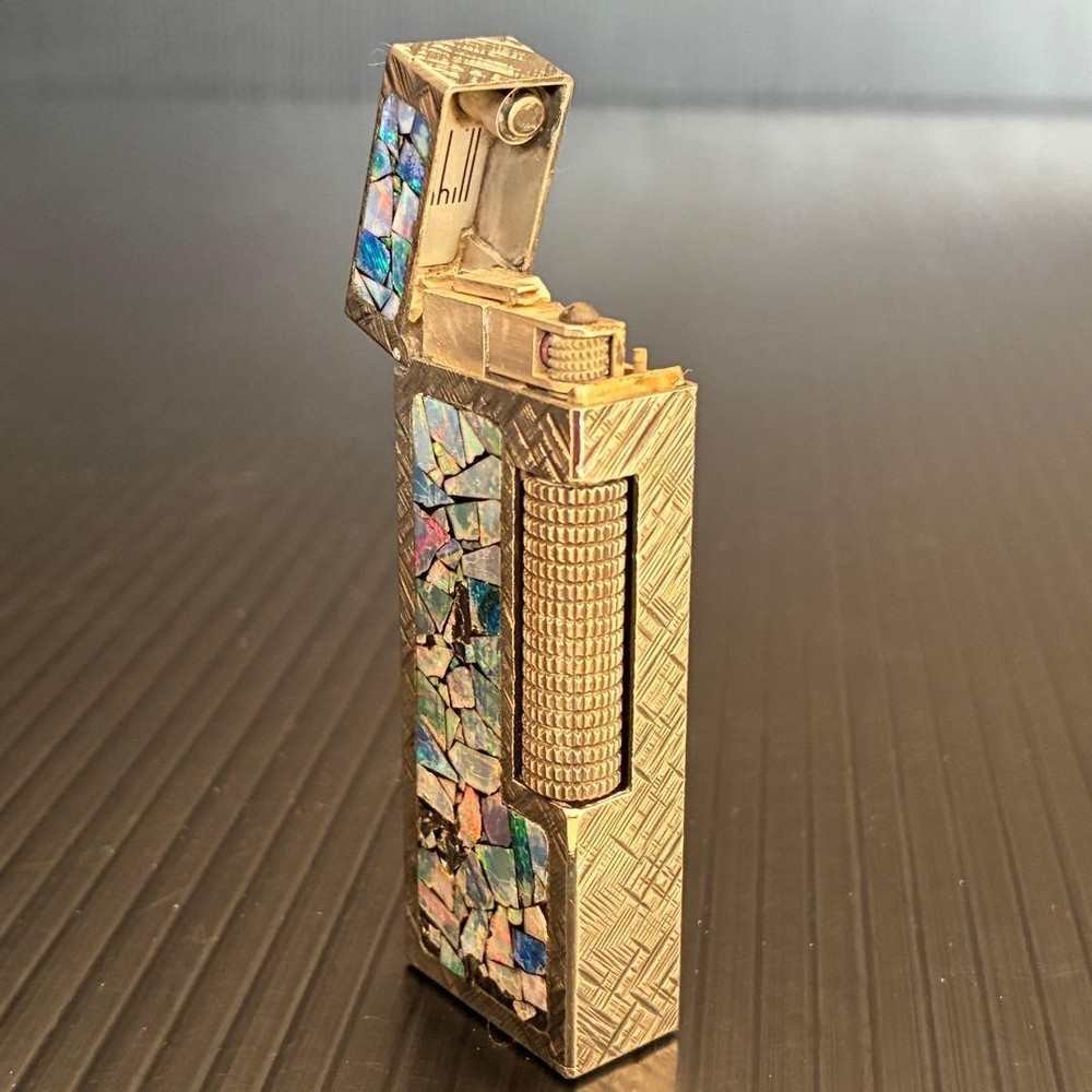 Dunhill Lighter Gold Wav Opal Pattern Working Condition