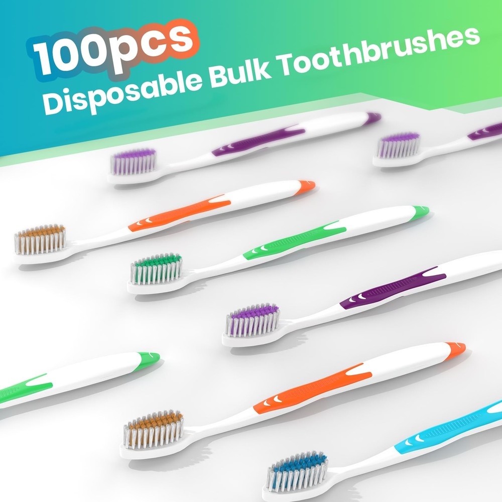 100 Bulk Toothbrushes Pack with Covers, Individually Wrapped Tooth Brushes fo...