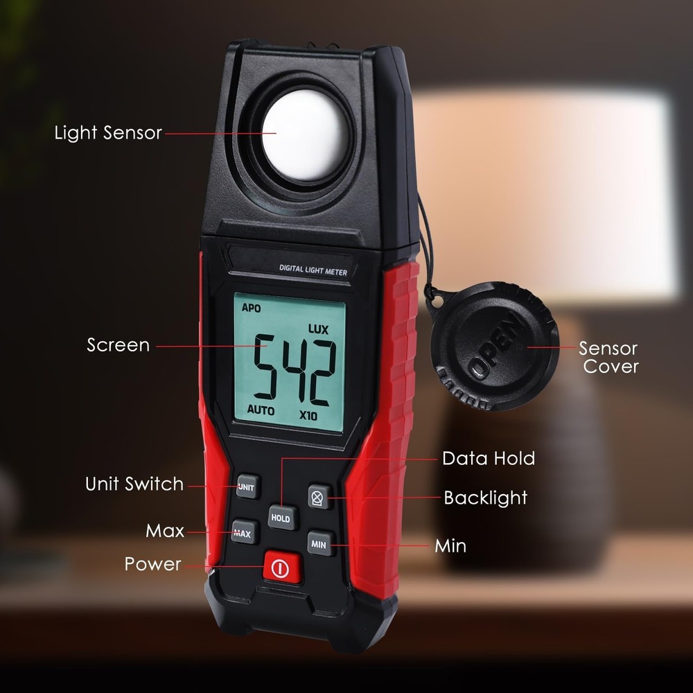 Light Meter Digital Illuminance Light Lux Meter Handheld with Large LCD Displ...