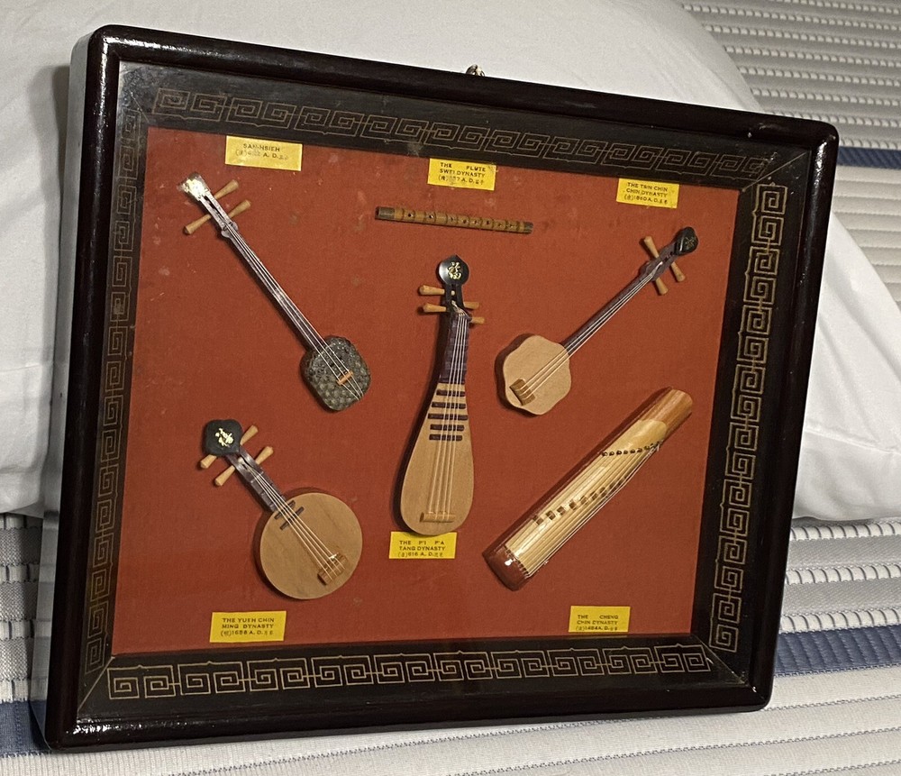 Ancient Chinese Dynasty Miniature Musical Instruments Shadow Box Display