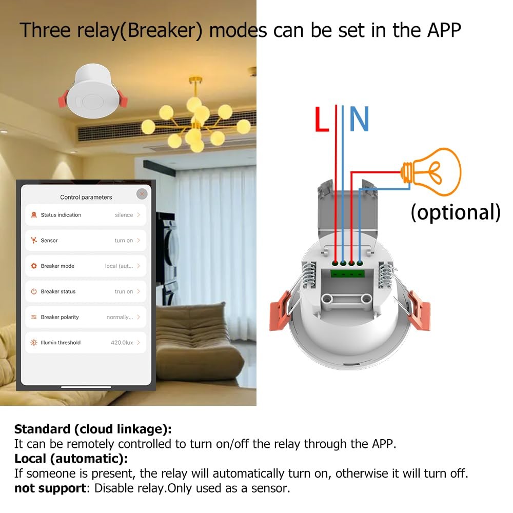 WenzhiIoT Zigbee Human Presence Sensor 24GHz Radar Motion Detector Light