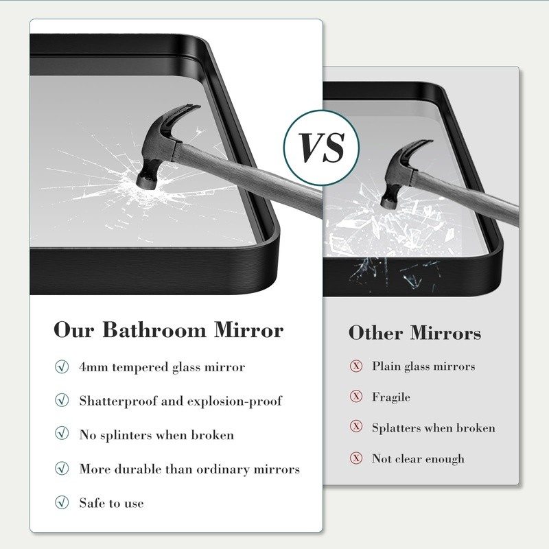 Metal Bathroom Mirror Waterproof Rectangular Easy Mounting Stylish Decor Piece