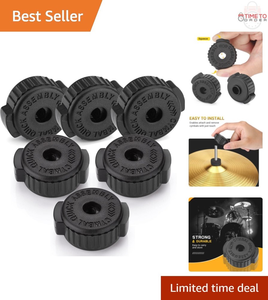 6PCS Black Plastic Cymbal Nuts 8mm Quick-Set for Percussion Drum Kit Replacement
