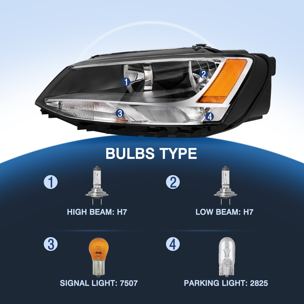 [Halogen Model] For 2011-2018 Volkswagen Jetta Headlight Headlamp Driver Side