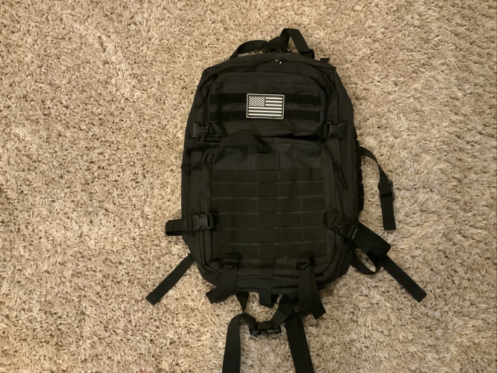Military Tactical Black Backpack Pockets