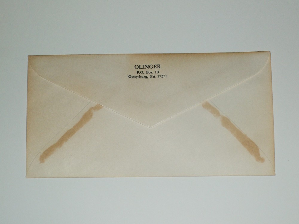 GETTYSBURG ENVELOPE WITH UNCANCELLED CENTENNIAL STAMP - OLINGER COLLECTION