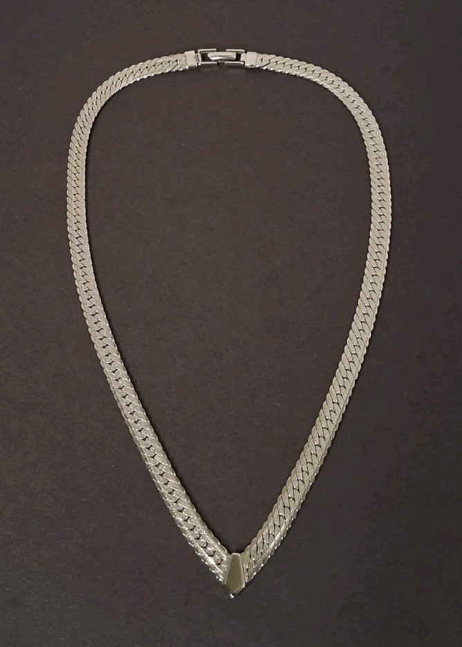 Napier Silver Tone Herringbone V Drop Necklace 18"