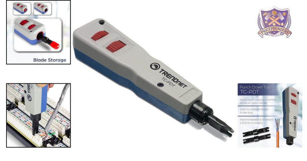 Lightweight Interchangeable Punch Down Tool with Blade Storage for Networking
