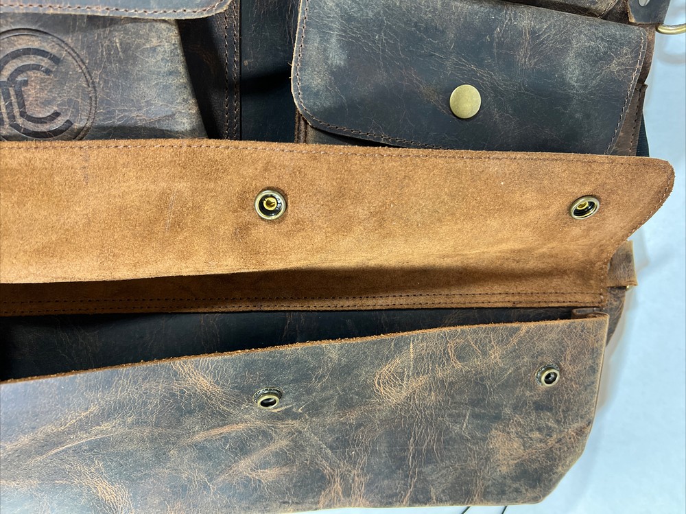 NICE Multi-Pockets Real Leather Apron with Adjustable Straps & Brass Hardware