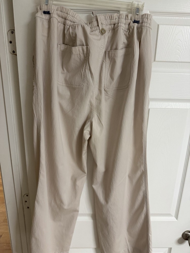 Torrid Beige Cotton Linen Ankle Pants Drawstring Button Flat Front Women’s