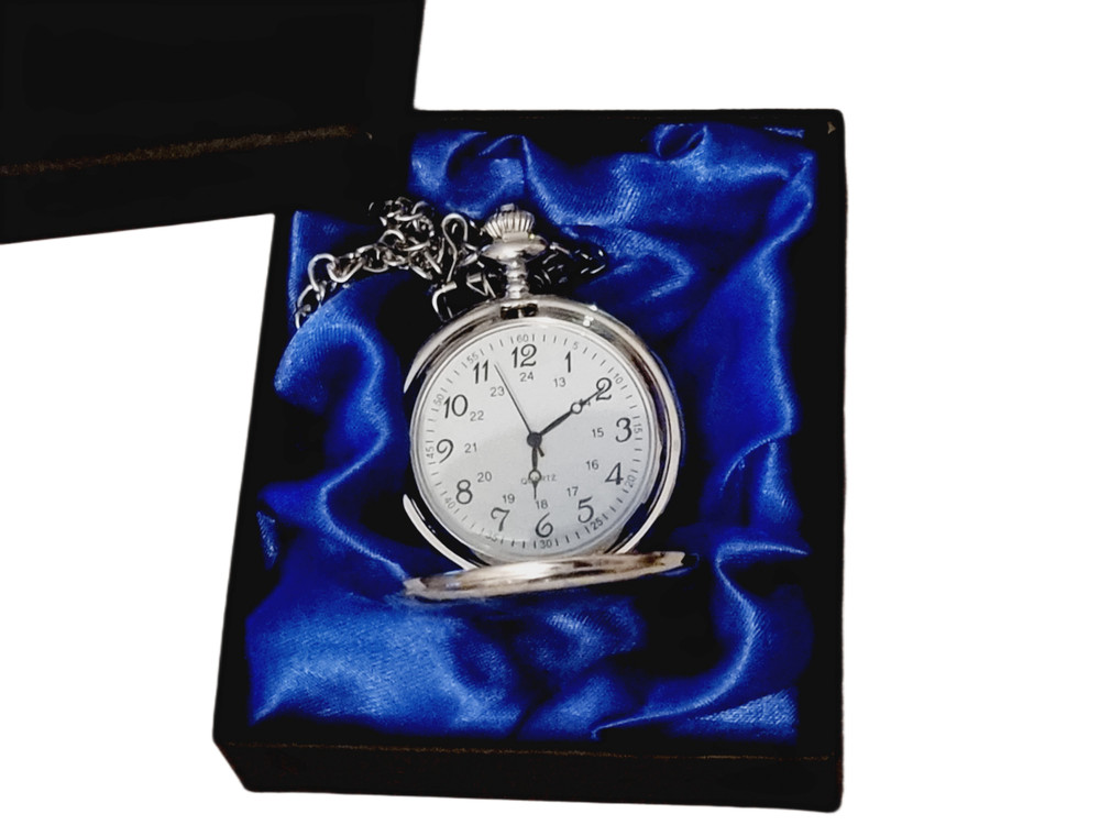 Pocket watch chrome gift box set personalised