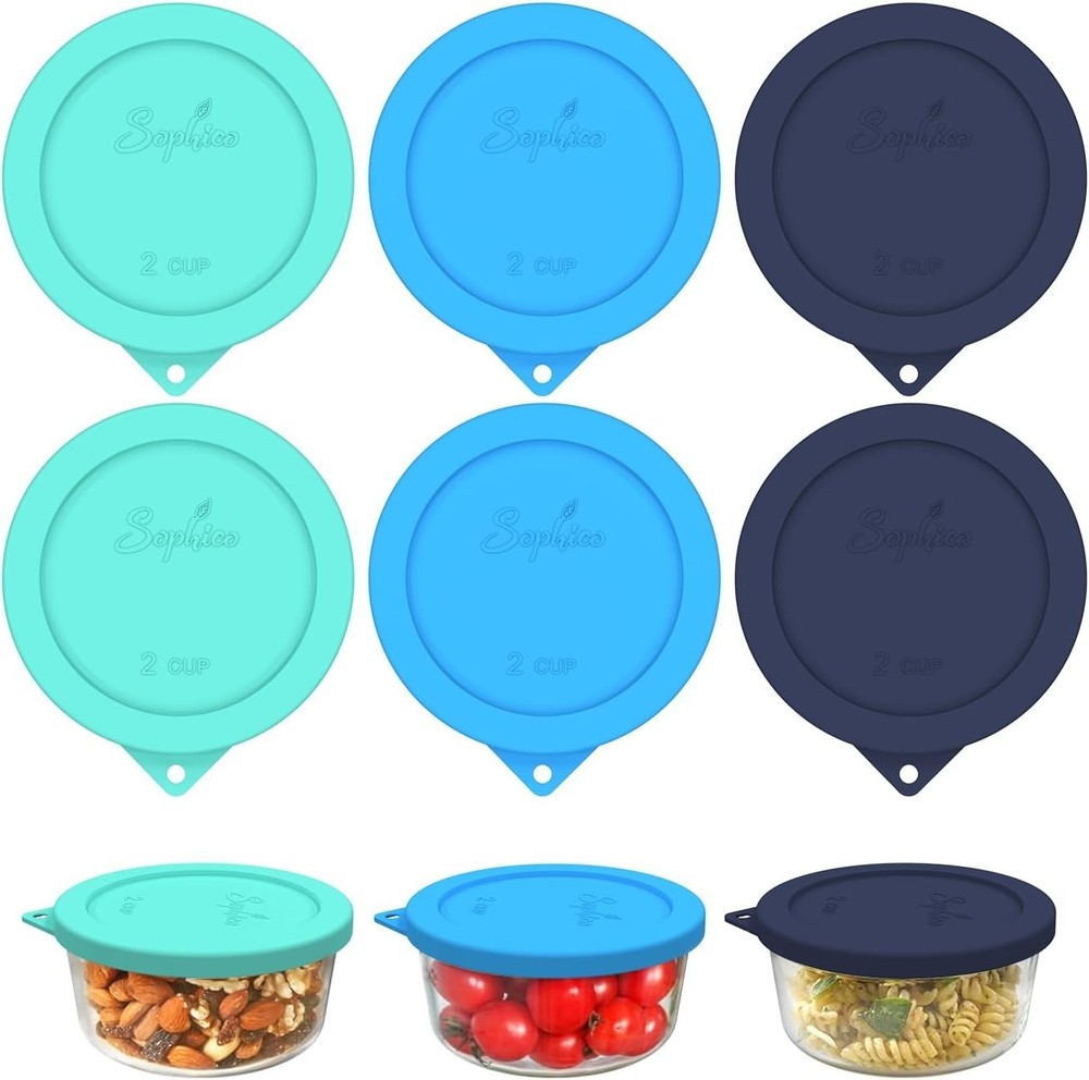 6-Pack 2 Cup Round Silicone Storage Lids - Leak-Proof, Dishwasher Safe Design