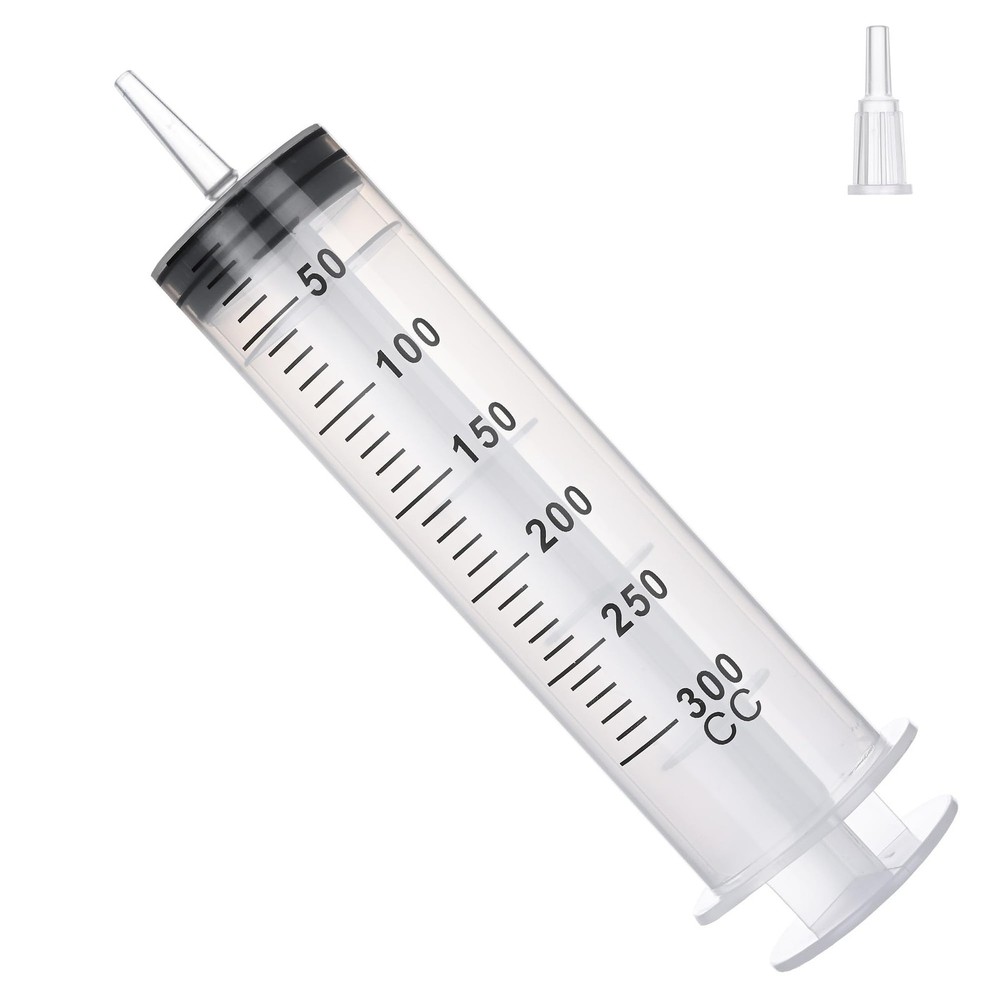 300mL Syringe for Liquid - Large Plastic with Tip Adapter clear