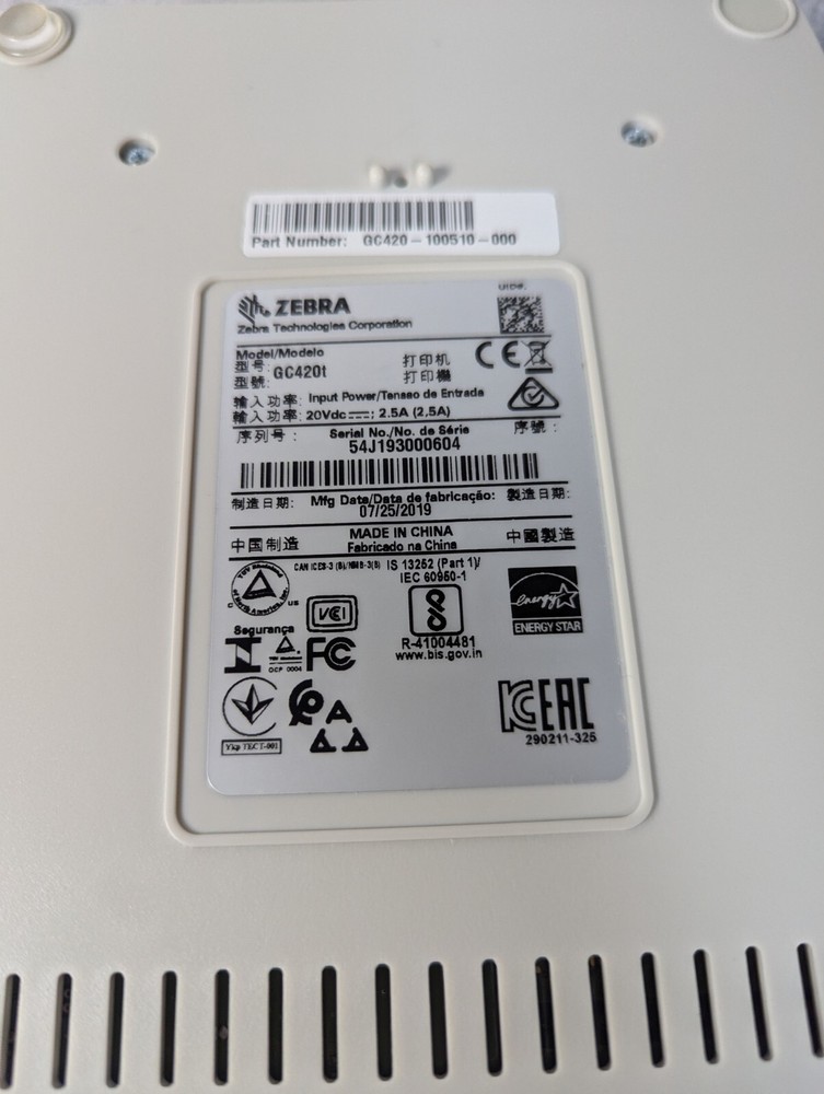 ZEBRA GC420T Dt/Tt BARCODE PRINTER With Power Cord Only