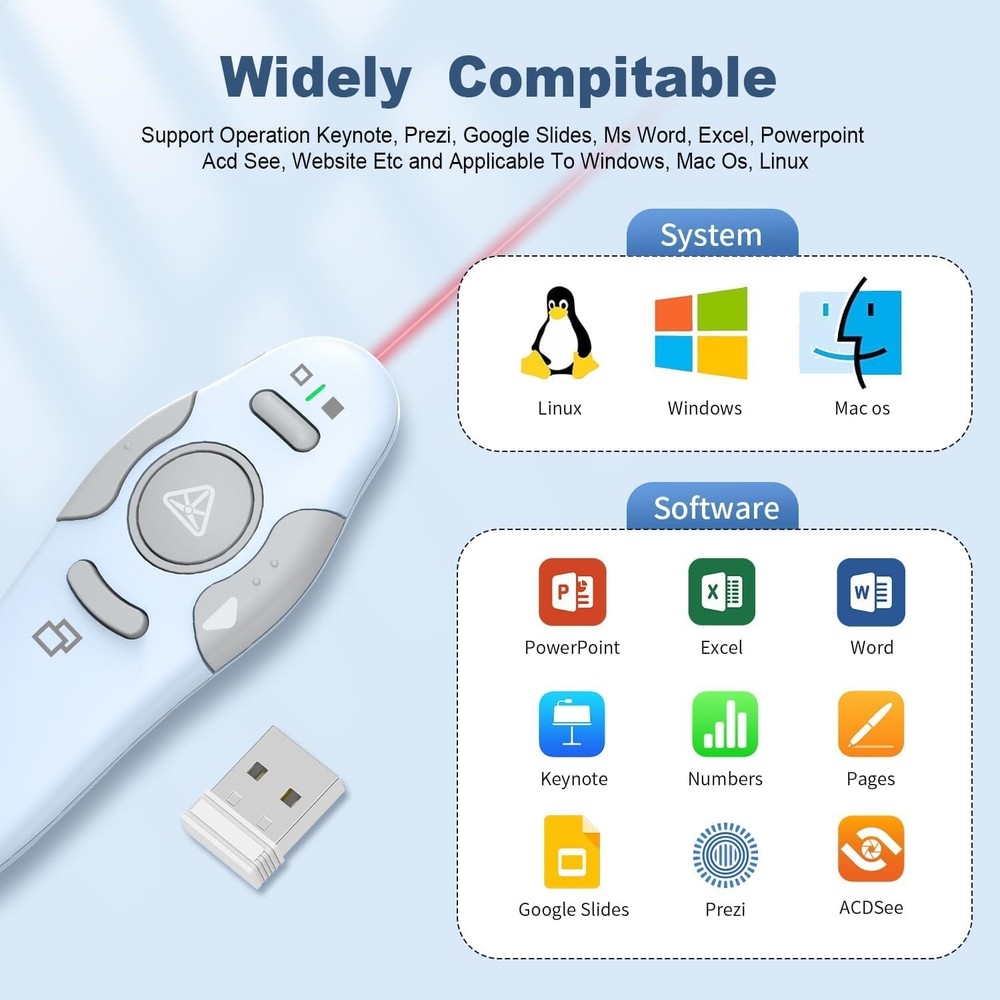 Presentation Clicker Wireless Presenter Remote Clicker for PowerPoint Present...